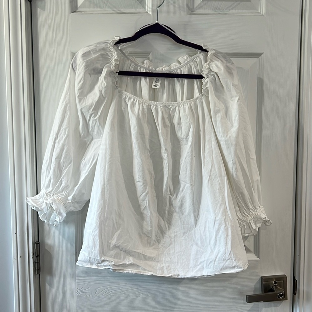 H&M XXL White Cotton Peasant Blouse
